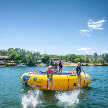 20 Island Hopper Water Trampoline With Group Of Kids Enjoying  Playing, Swimming And Jumping Into Water